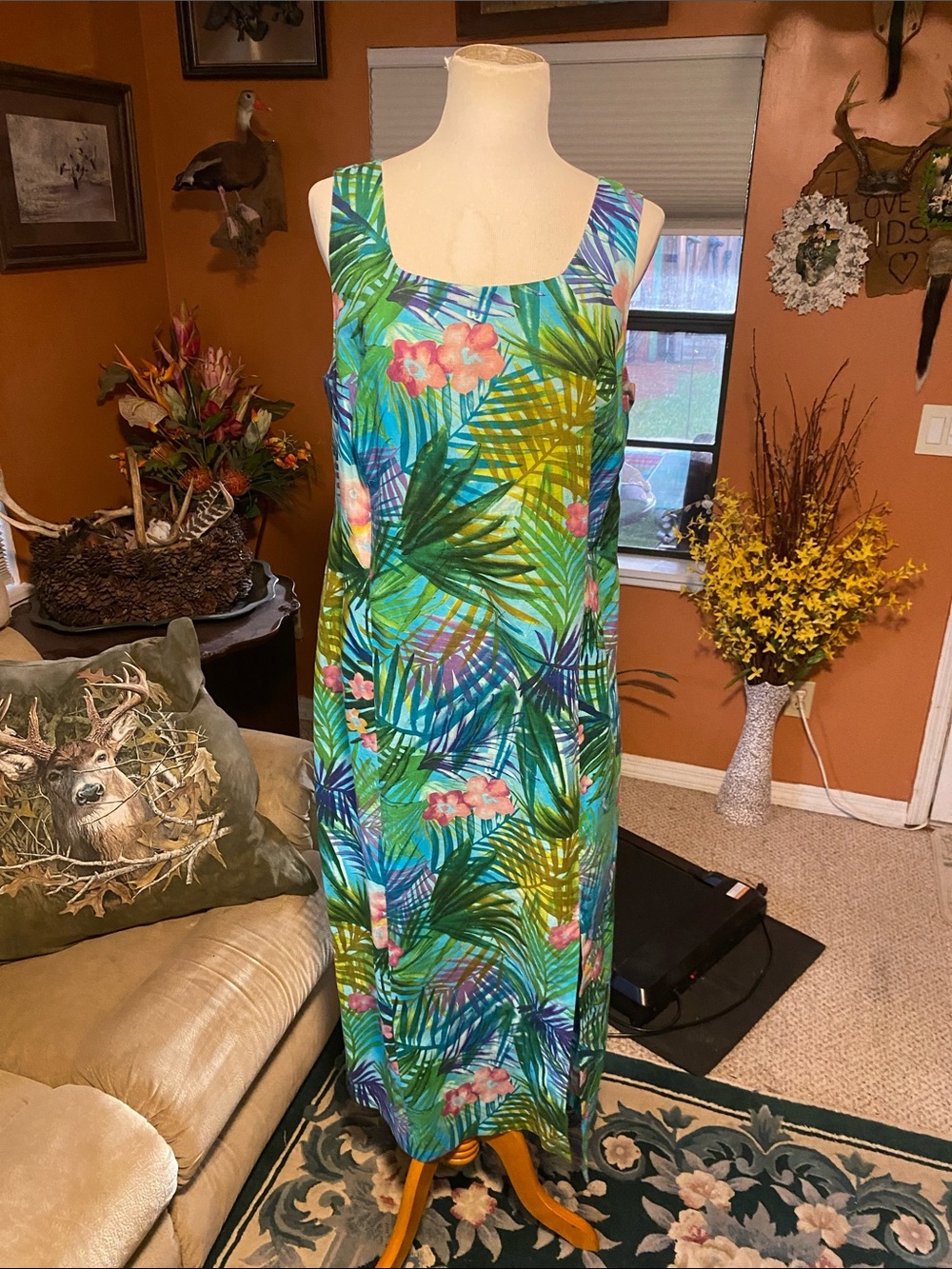 SILK Tropical Palm Print Maxi Dress